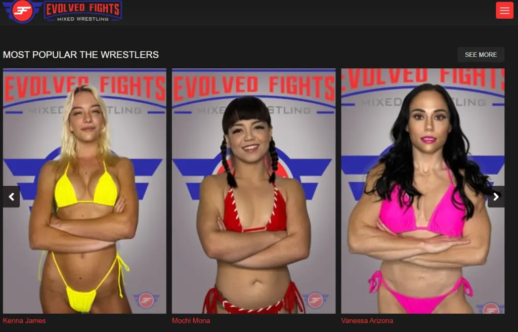 Evolved Fights mixed wrestling popular female wrestlers Kenna James Mochi Mona Vanessa Arizona