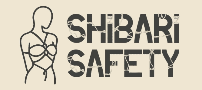 Shibari safety text with simple rope harness illustration on a human figure.